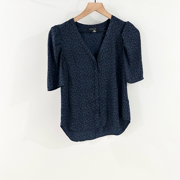 1. State Blue Animal Print Puff Sleeve Blouse Size XXS - Picture 2 of 6
